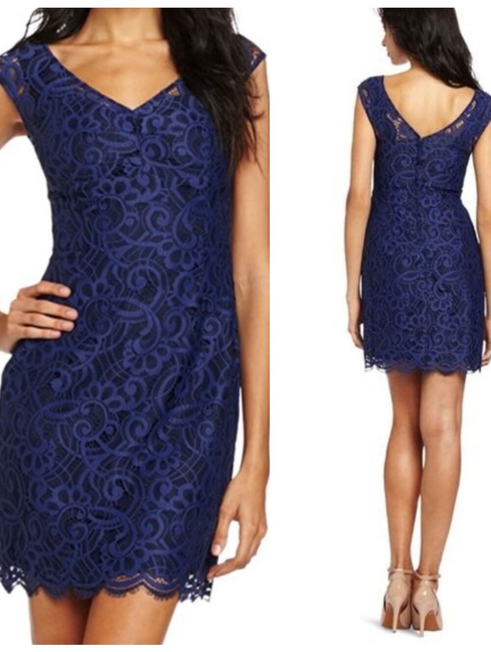 Lilly Pulitzer Rosaline About Face Navy Lace Sheath Dress Women's 6 Cocktail